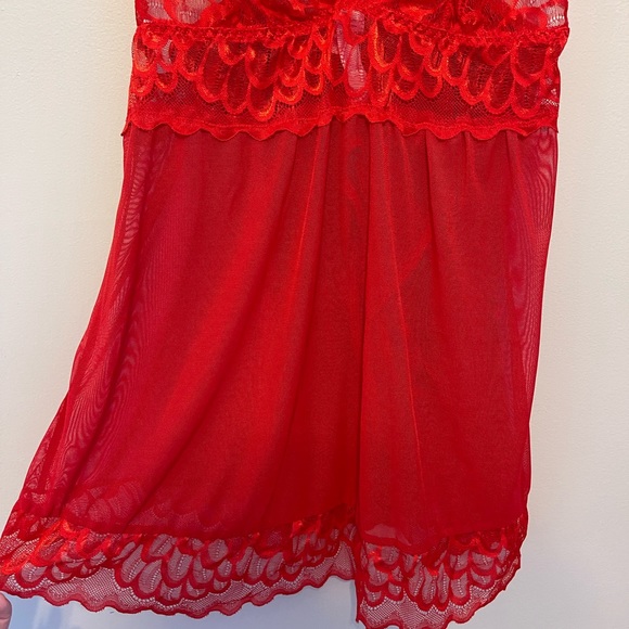 NWOT Red Sheer and Lace Babydoll Dress w/ Matching Thong - Picture 5 of 8